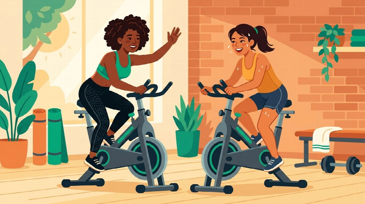 Two friends exercising together and encouraging each other