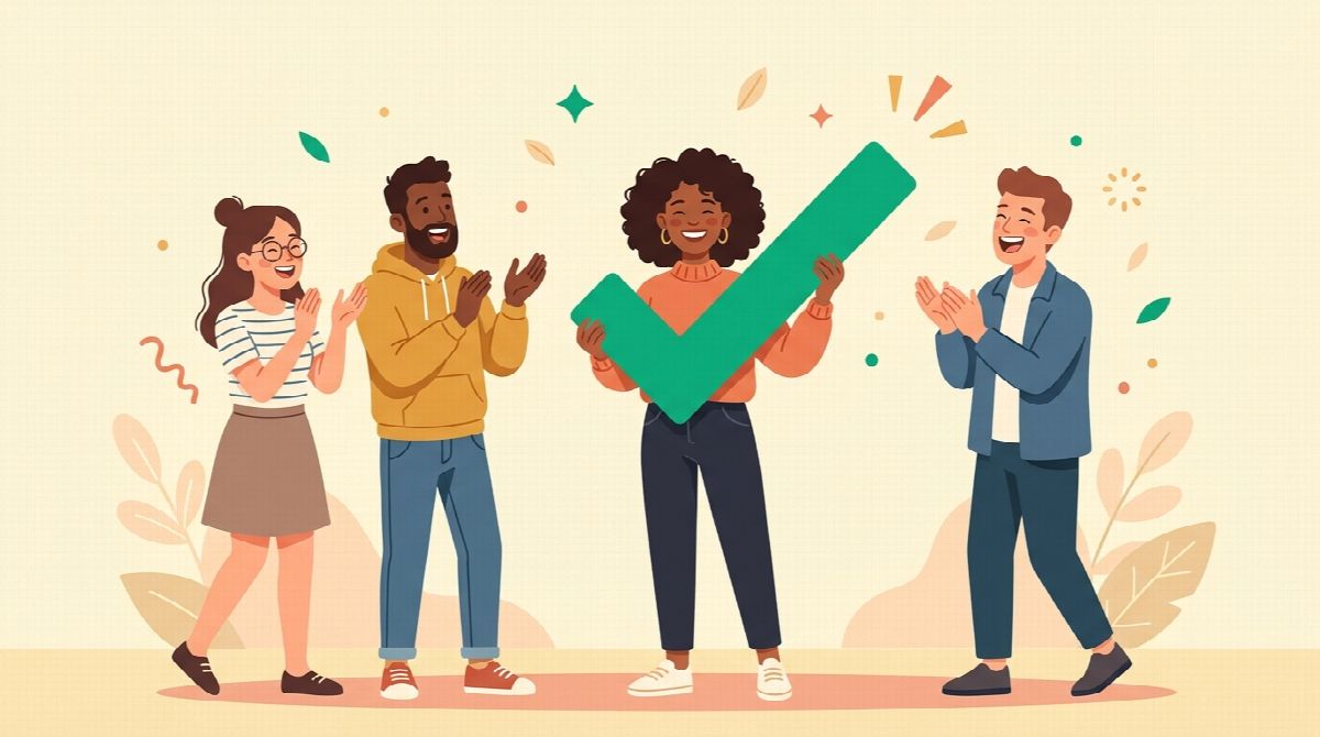 Illustration of a small group celebrating a member's daily checkin