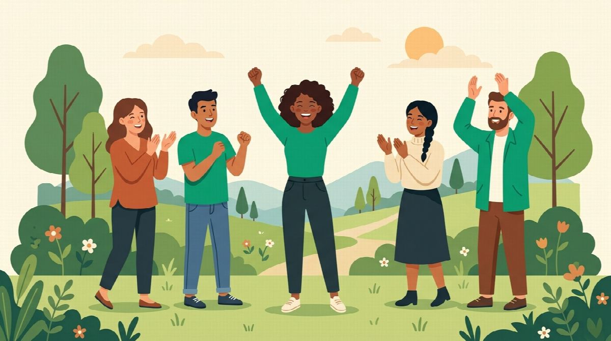 Illustration of a small group cheering a member who just completed a daily habit