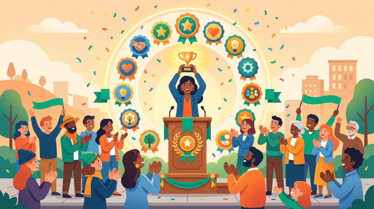 Trophy and milestone badges celebrating member achievements