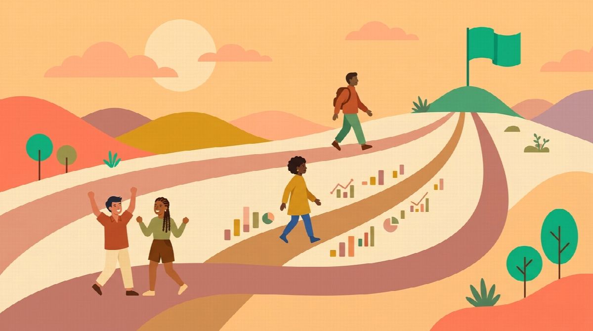 Illustration of three paths to habit consistency: simplicity, data, and friends