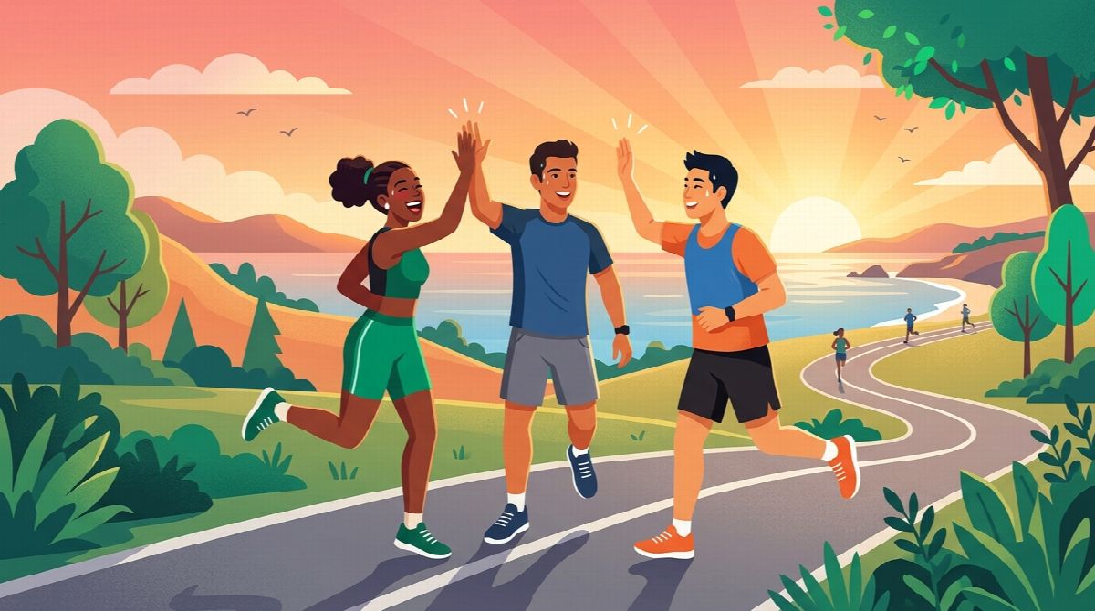 Illustration of friends celebrating together after completing their daily habits