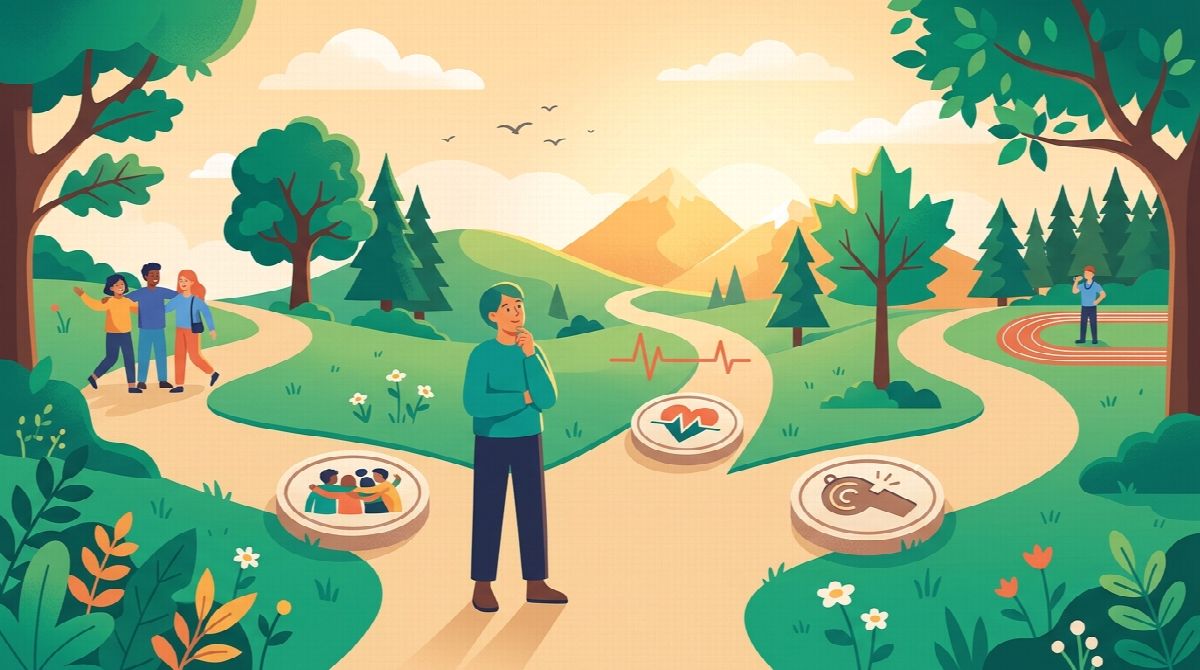 A person choosing between different paths representing accountability styles