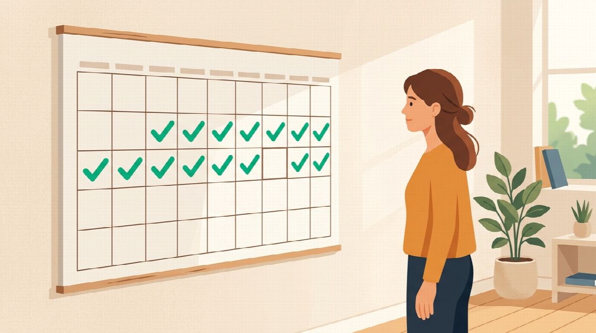 Calendar with a missed day breaking a chain of completed days